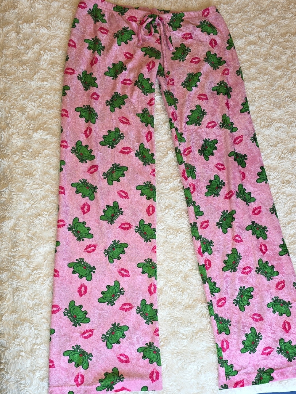 Pink PJ Pants with Green Frog and Lip Print